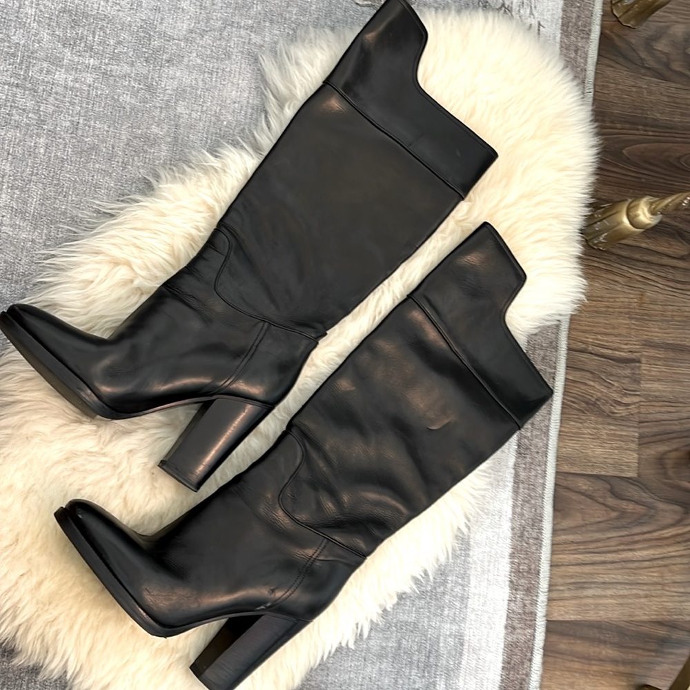 RALPH LAUREN Riding Boot Knee High Chunky Heel No Slip Leather Black